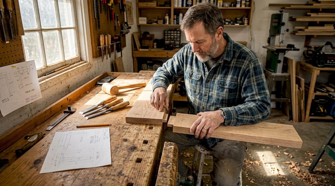Woodworker assembling boards with joinery technique