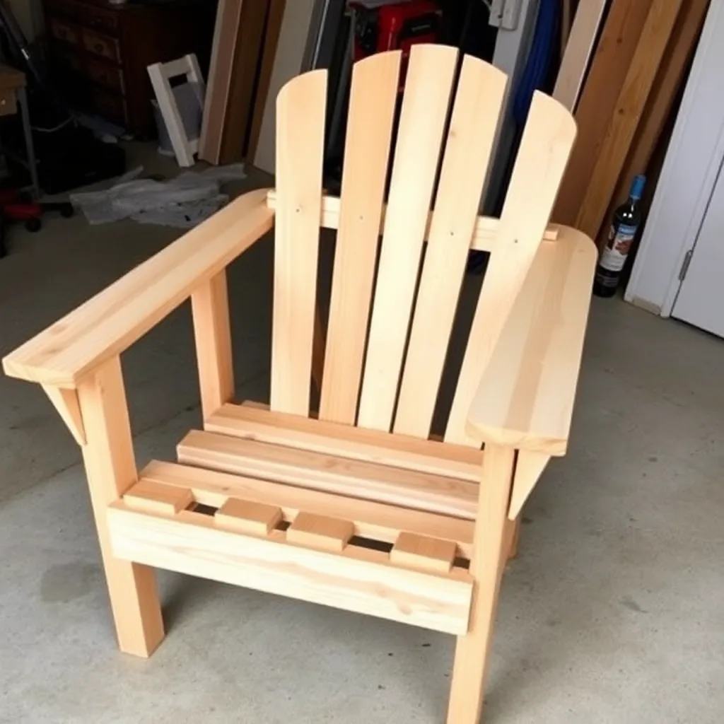 Cedar 2x4 Adirondack chair being assembled with seat boards rear legs and front legs visible