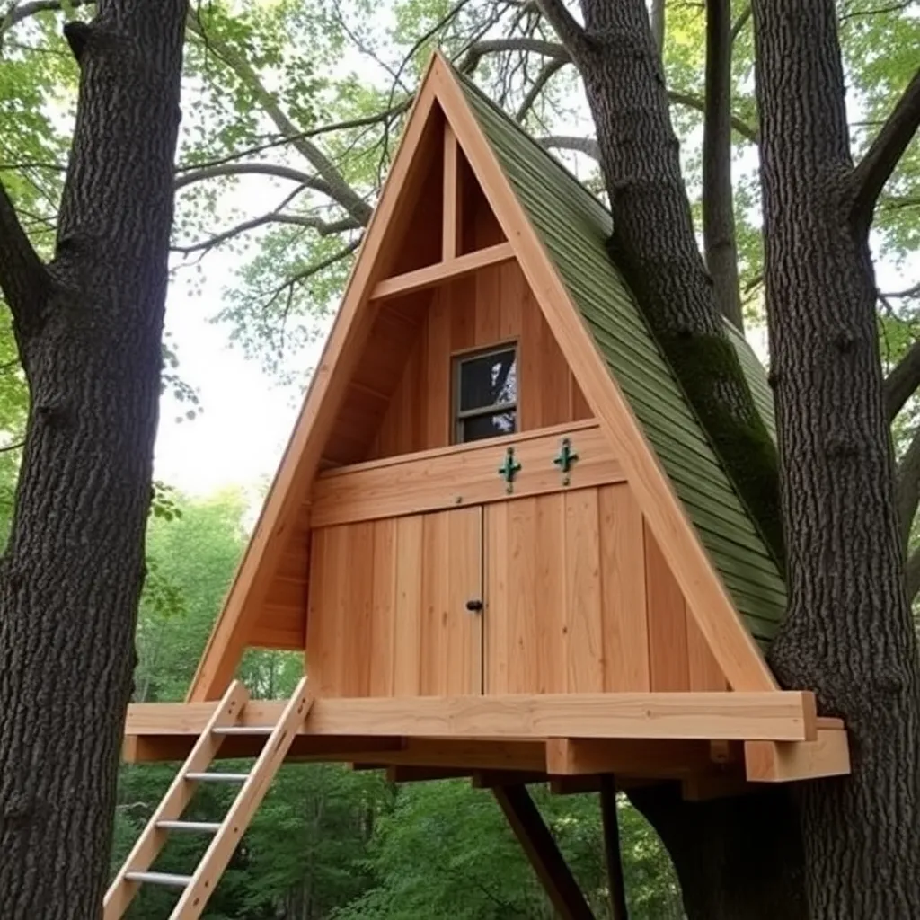 DIY A-frame treehouse between two trees with climbing wall on front - Step 4: Frame the A-Frame Structure