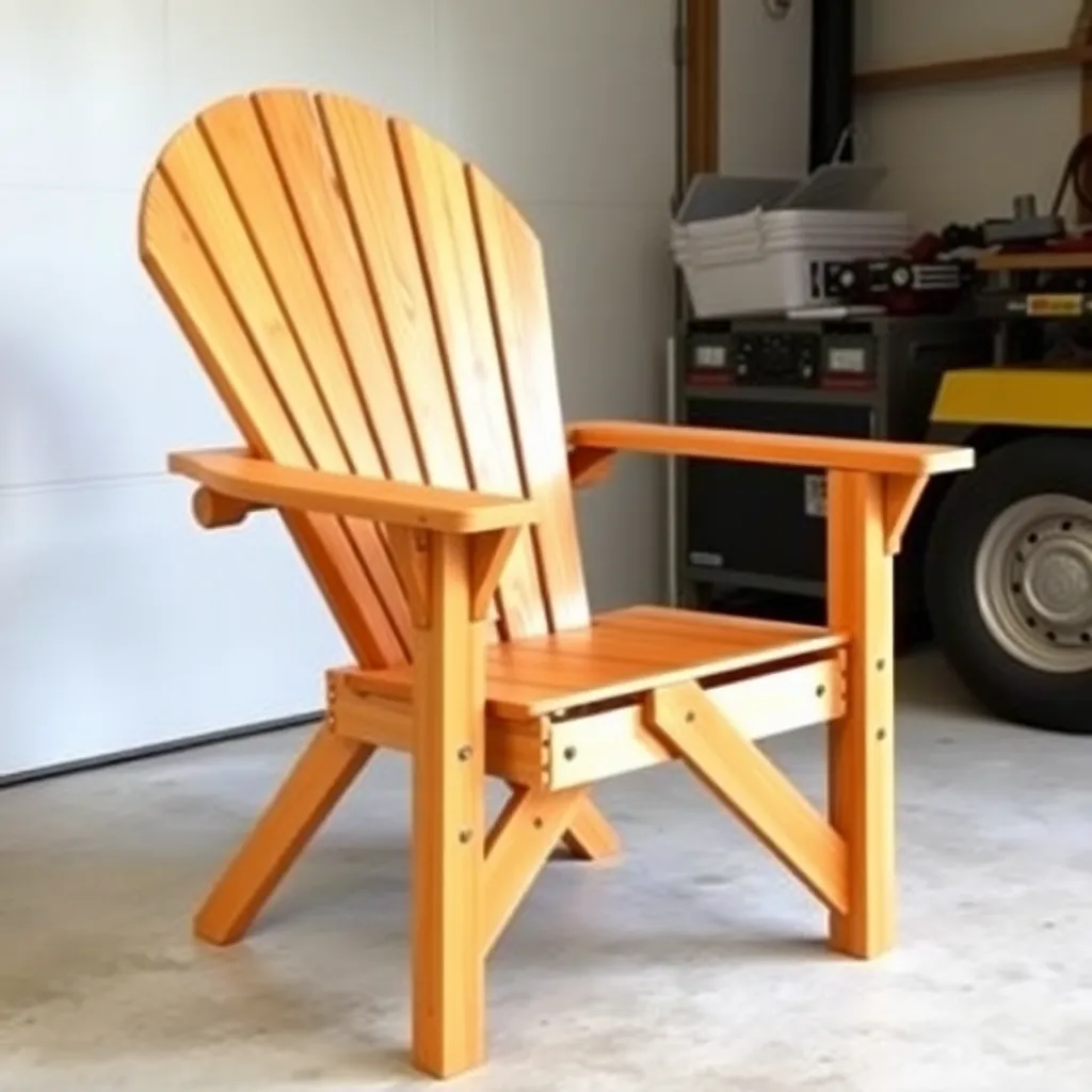 Folding cedar Adirondack chair shown partially folded flat for storage
