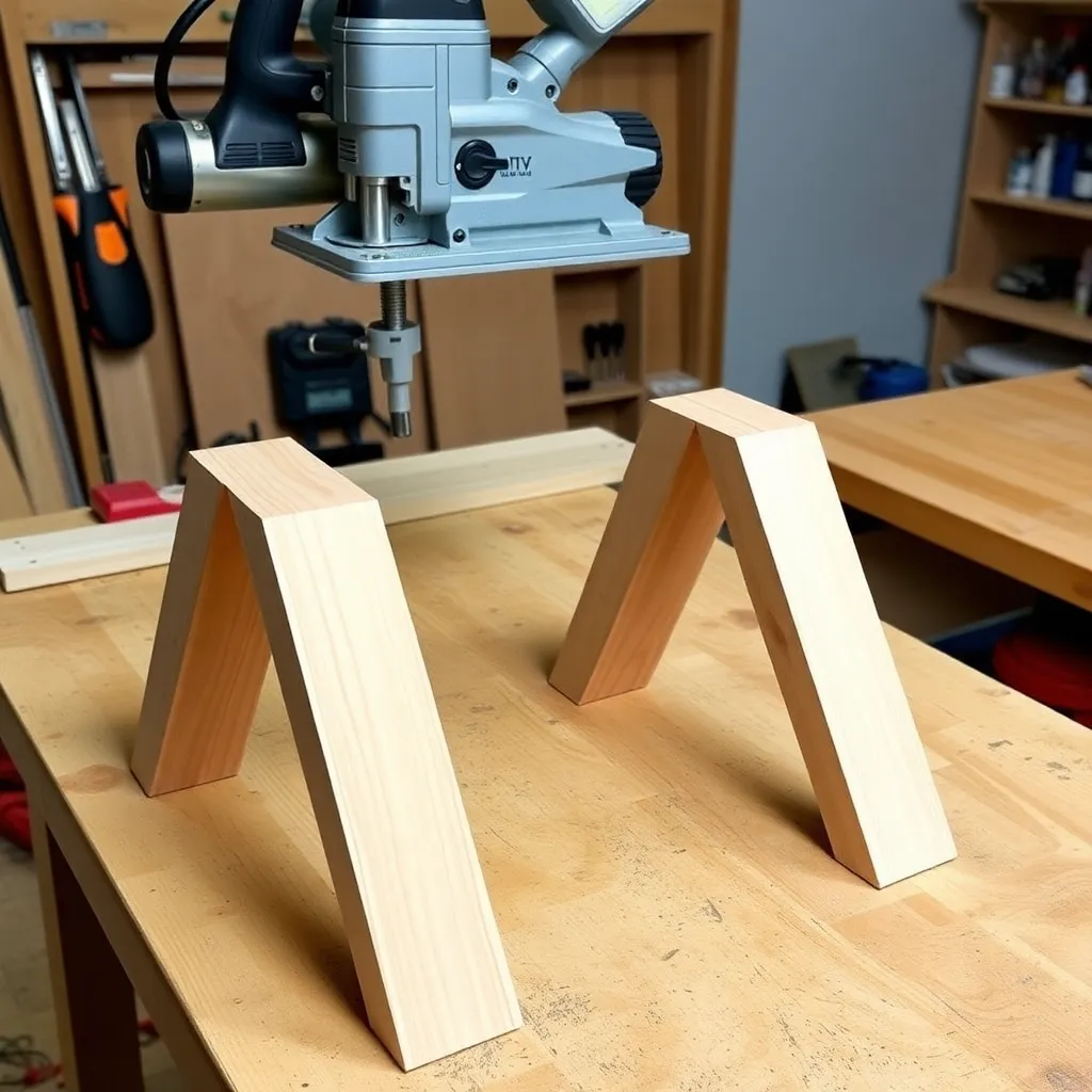 Cedar ottoman front and rear legs being cut with angled tops for 15-degree Adirondack ottoman slope