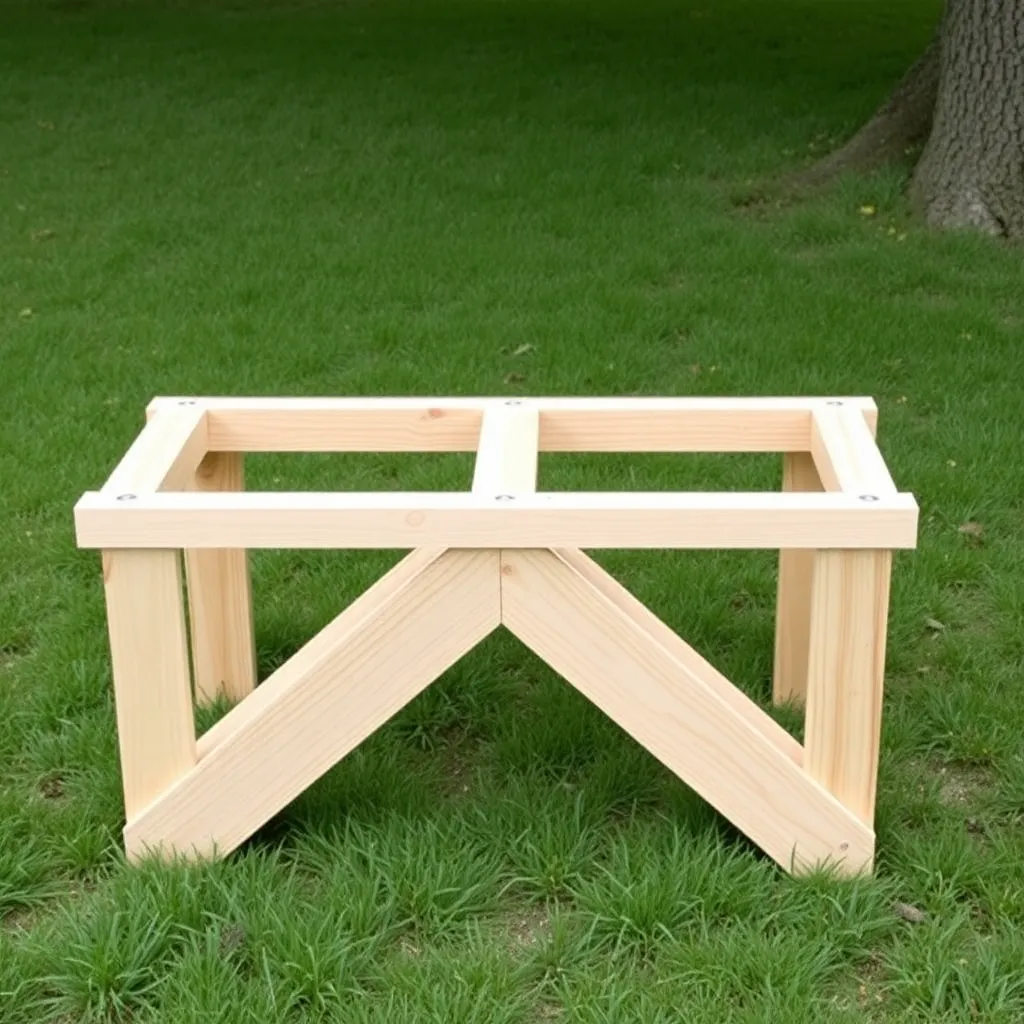Cedar Adirondack ottoman frame with angled side rails front and rear stretchers being assembled
