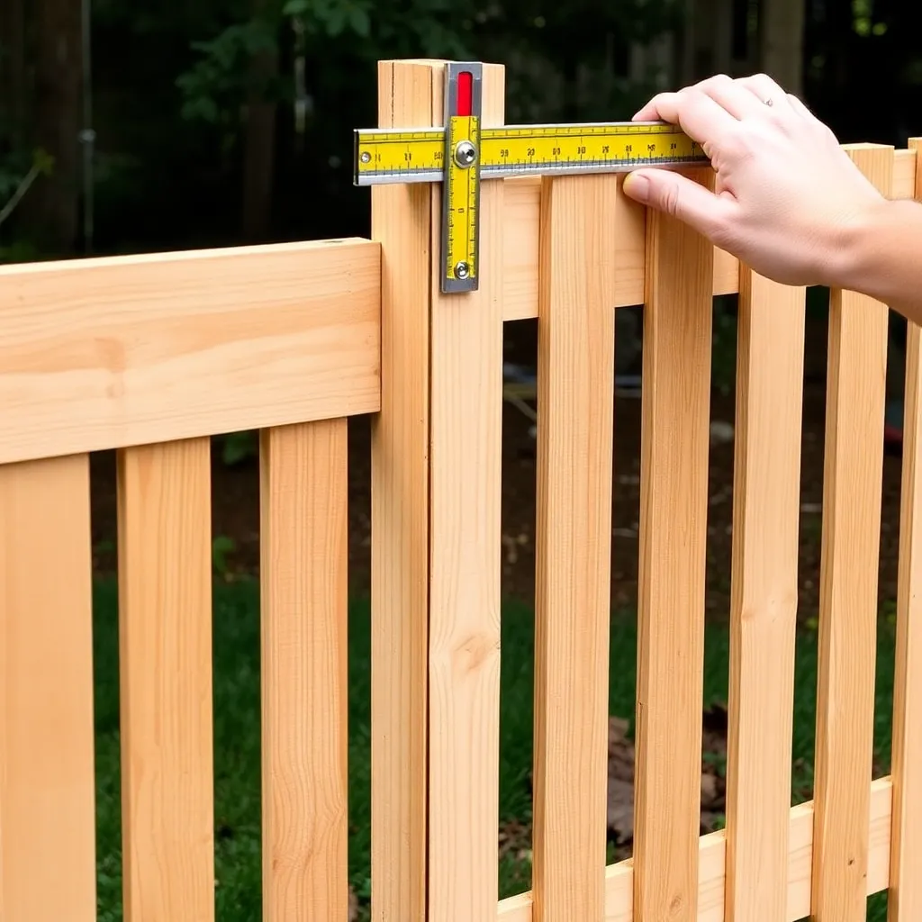 Attaching cedar pickets to a garden gate frame with consistent spacing and a speed square
