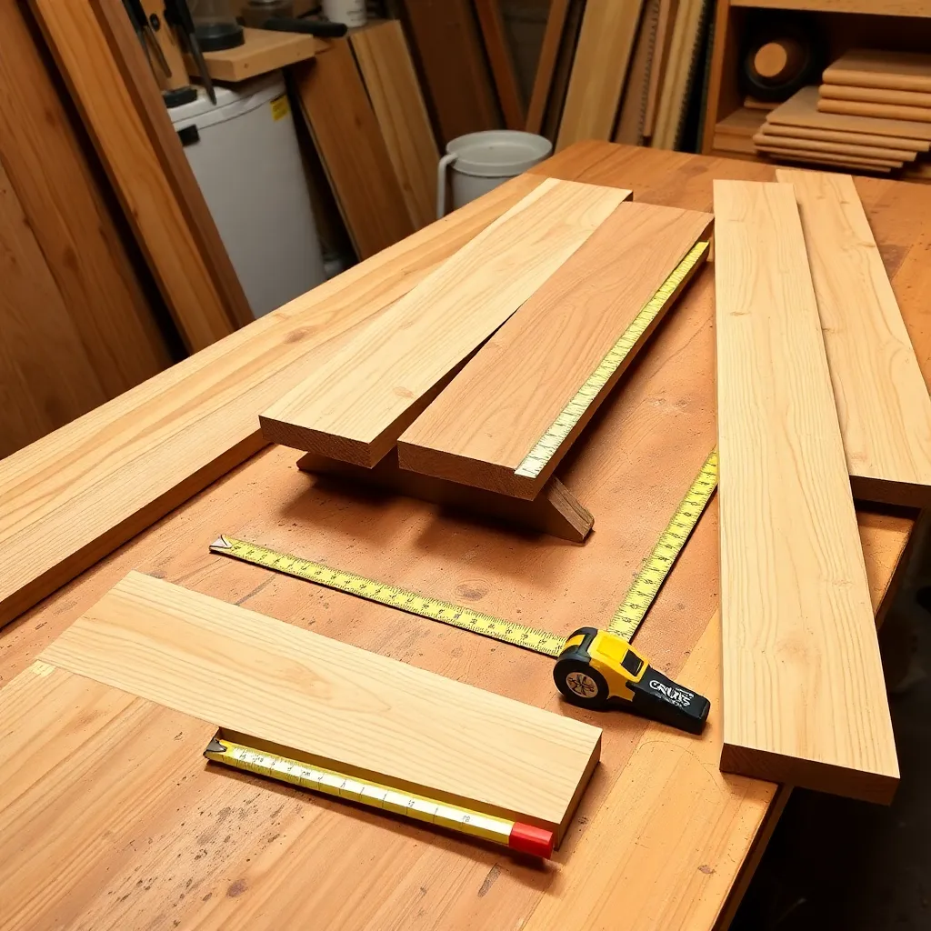Cedar planter box cut list with boards laid out on a workbench