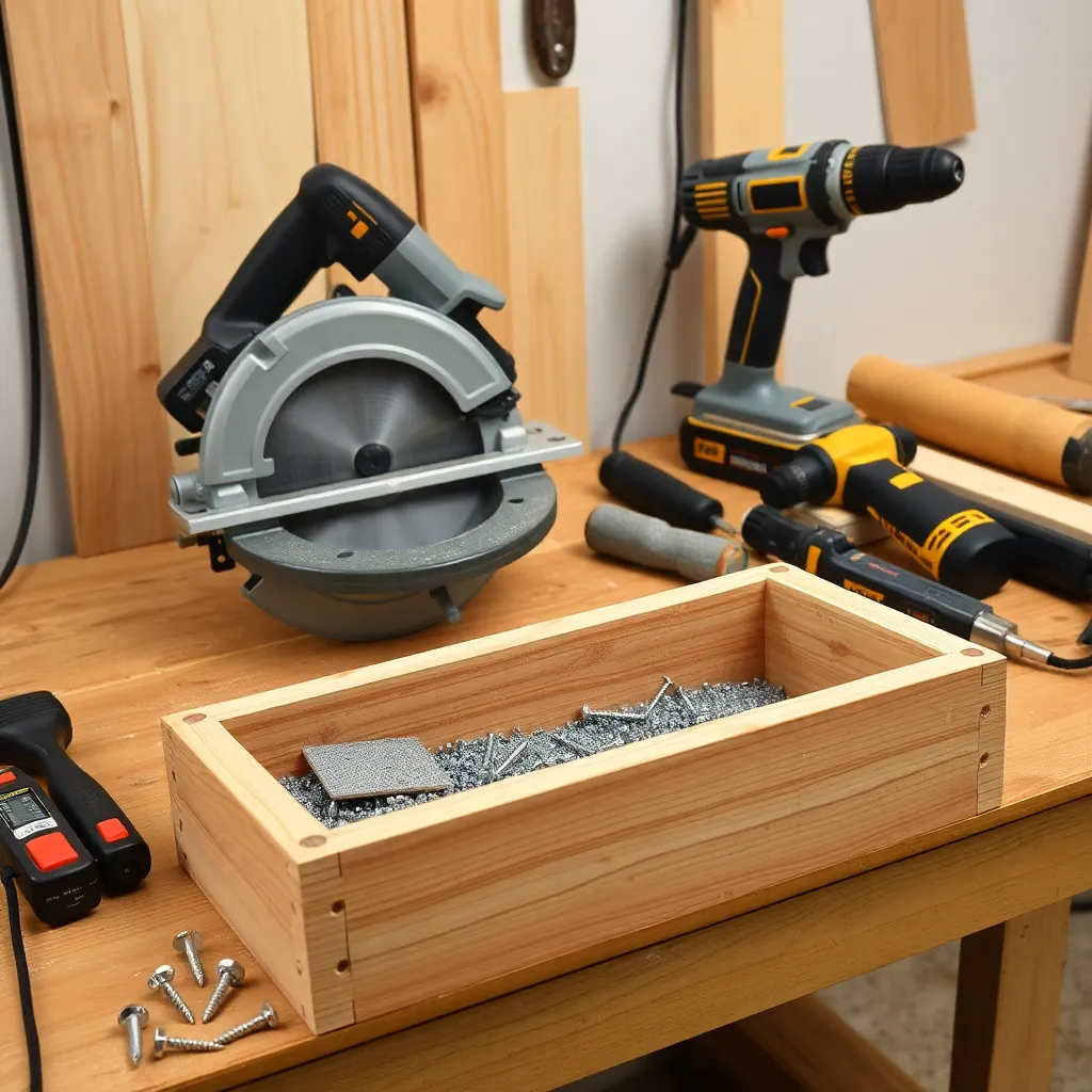 Tools and stainless screws for building a cedar planter box