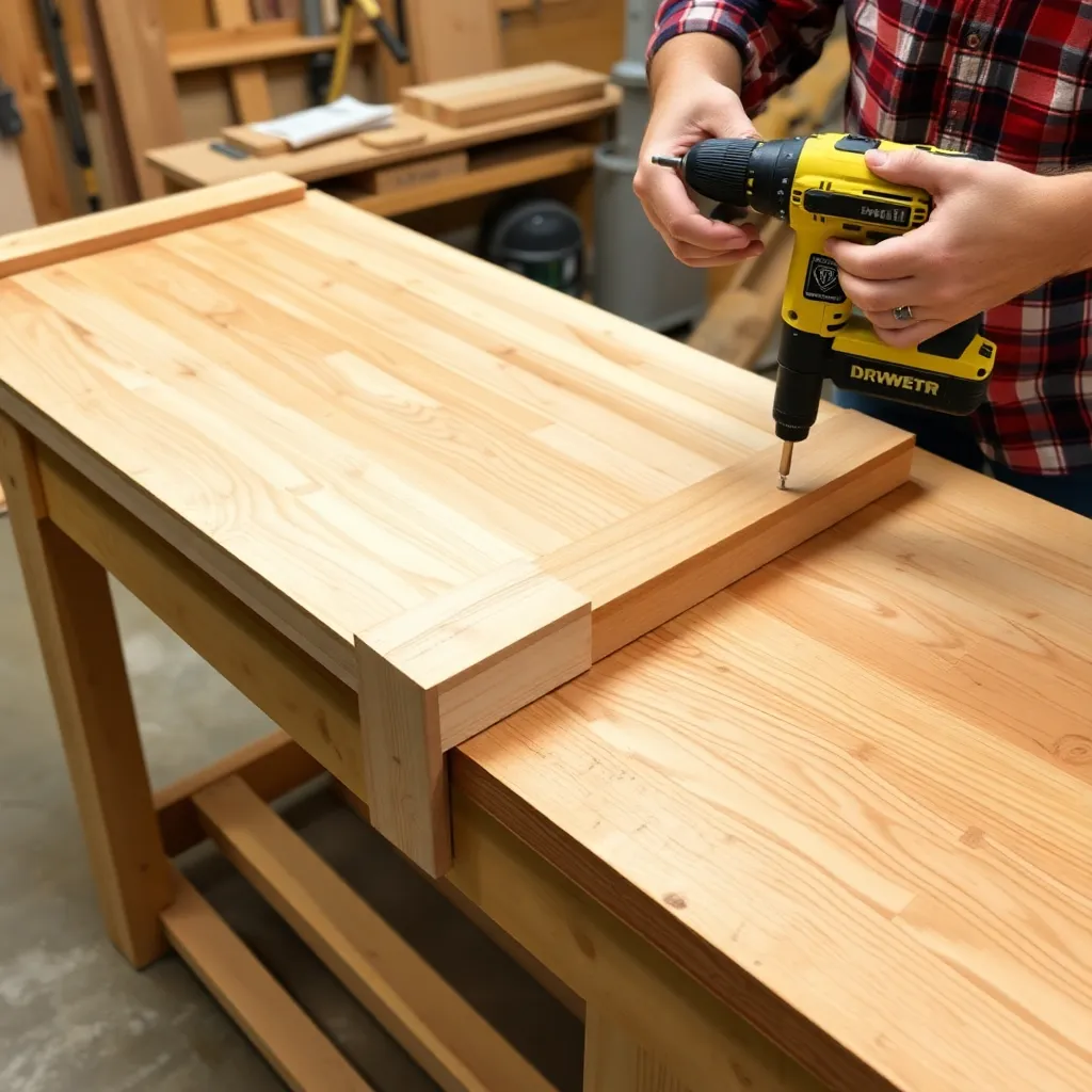 Building cedar planter box side panels with corner posts on a workbench