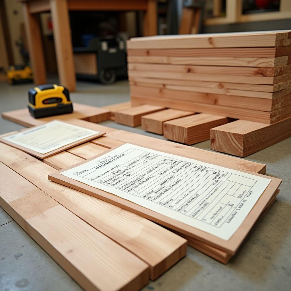 Cedar 2x6 boards and 4x4 corner posts laid out for a raised garden bed cut list