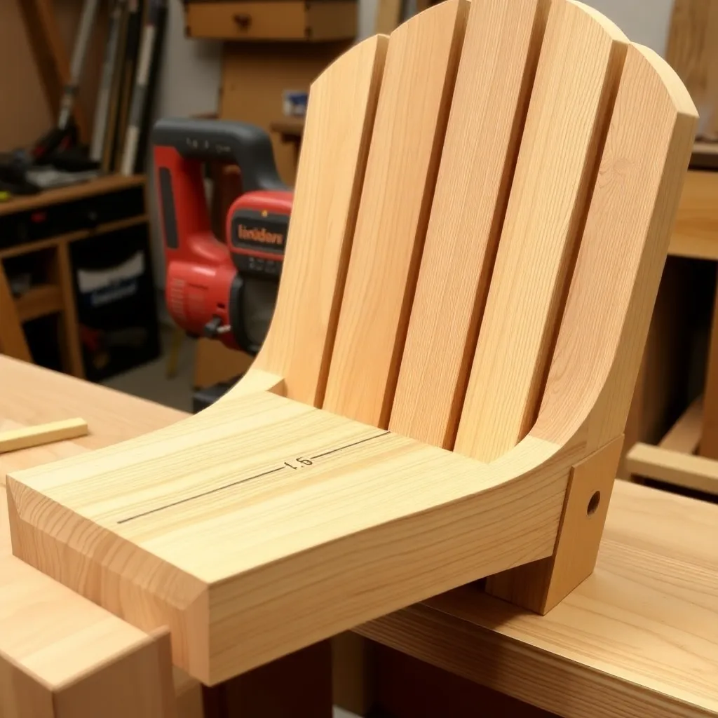 Cedar Adirondack armrest being cut with jigsaw showing boat-nose curved front profile