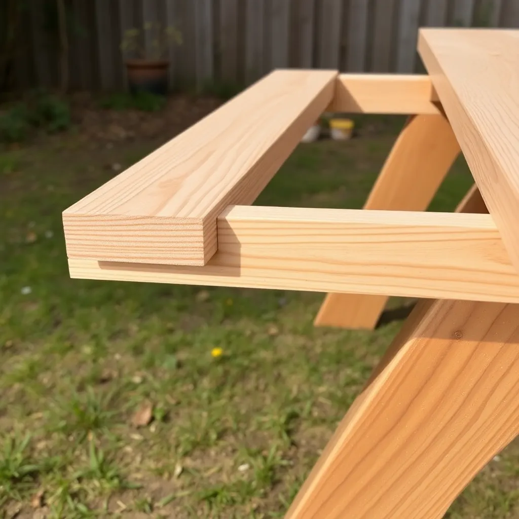 Installing 2x6 bench boards on the side of a classic DIY picnic table frame
