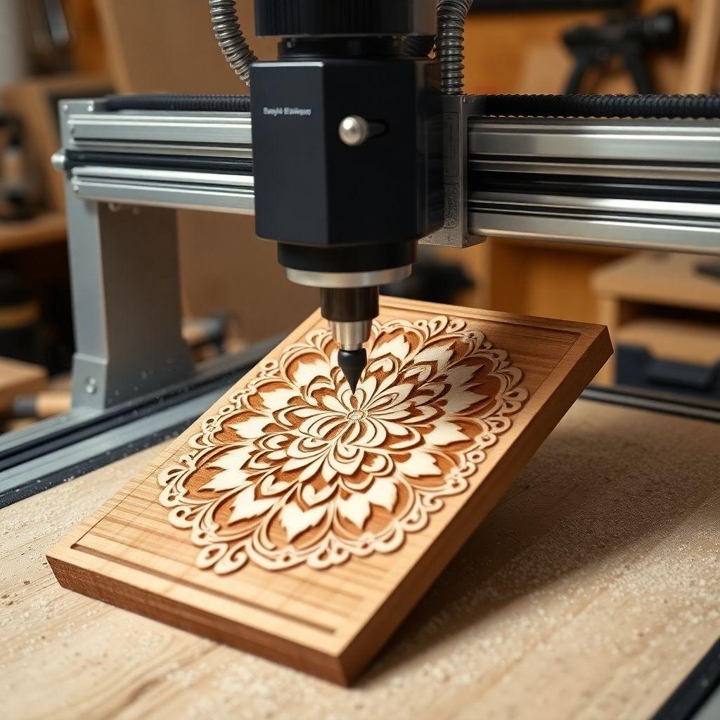 Desktop CNC router carving wood in home workshop smart tools woodworking 2026