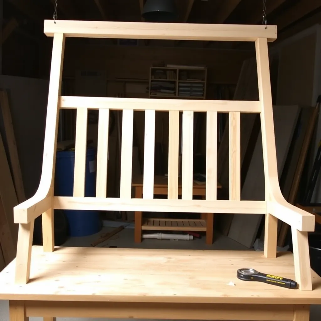 Wide 60-inch double porch swing back frame with center stile connecting top and bottom 2x6 rails