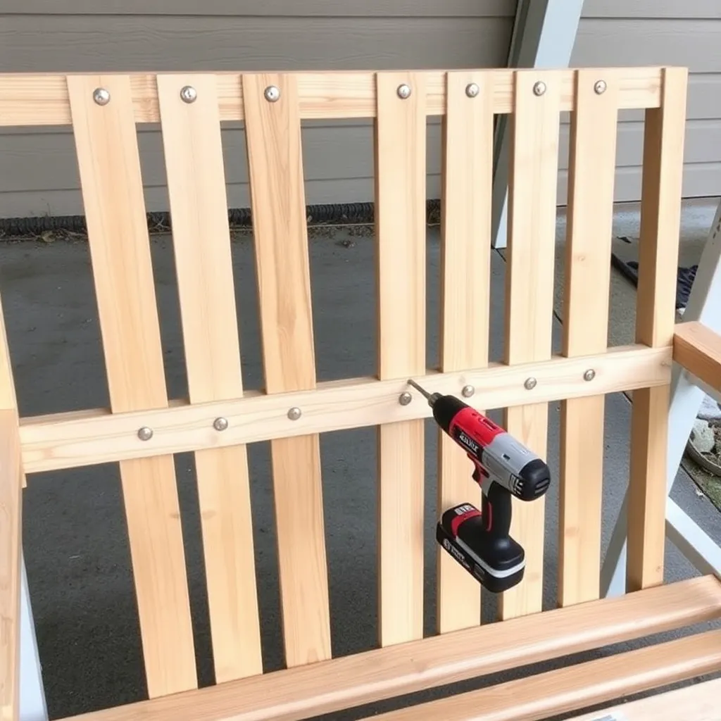 Nine 1x4 cedar slats being evenly spaced across wide 60-inch double porch swing back frame