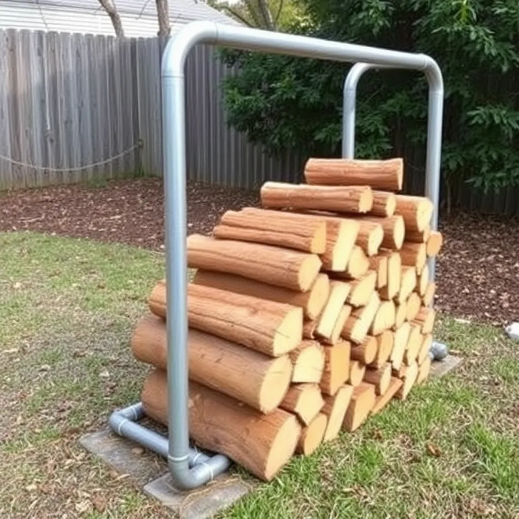 DIY galvanized steel pipe firewood rack with split wood in backyard - Step 4: Build the Decorative Porch Rack