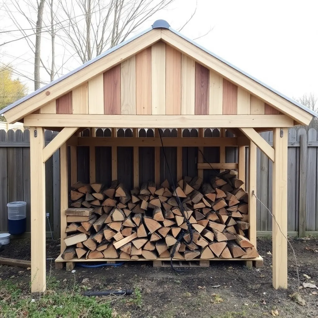 DIY open-front firewood shed with metal roof holding split firewood - Step 1: Plan the Site and Foundation