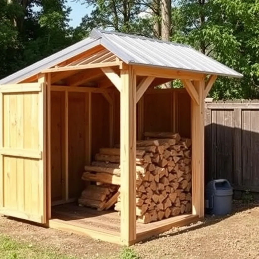 DIY open-front firewood shed with metal roof holding split firewood - Step 2: Set the Posts