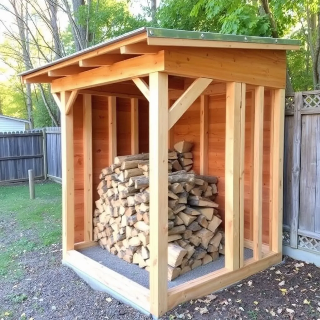DIY open-front firewood shed with metal roof holding split firewood - Step 4: Frame the Back Wall