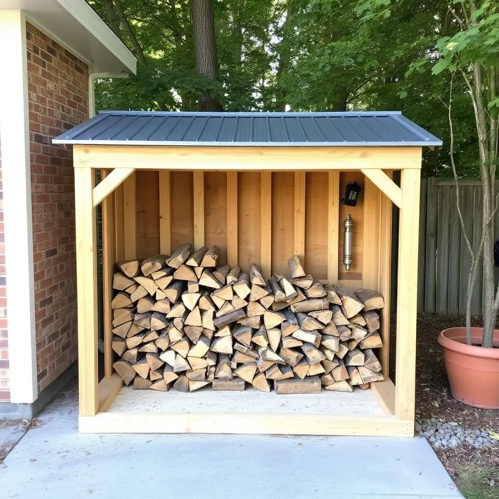 DIY open-front firewood shed with metal roof holding split firewood - Step 5: Install the Roof