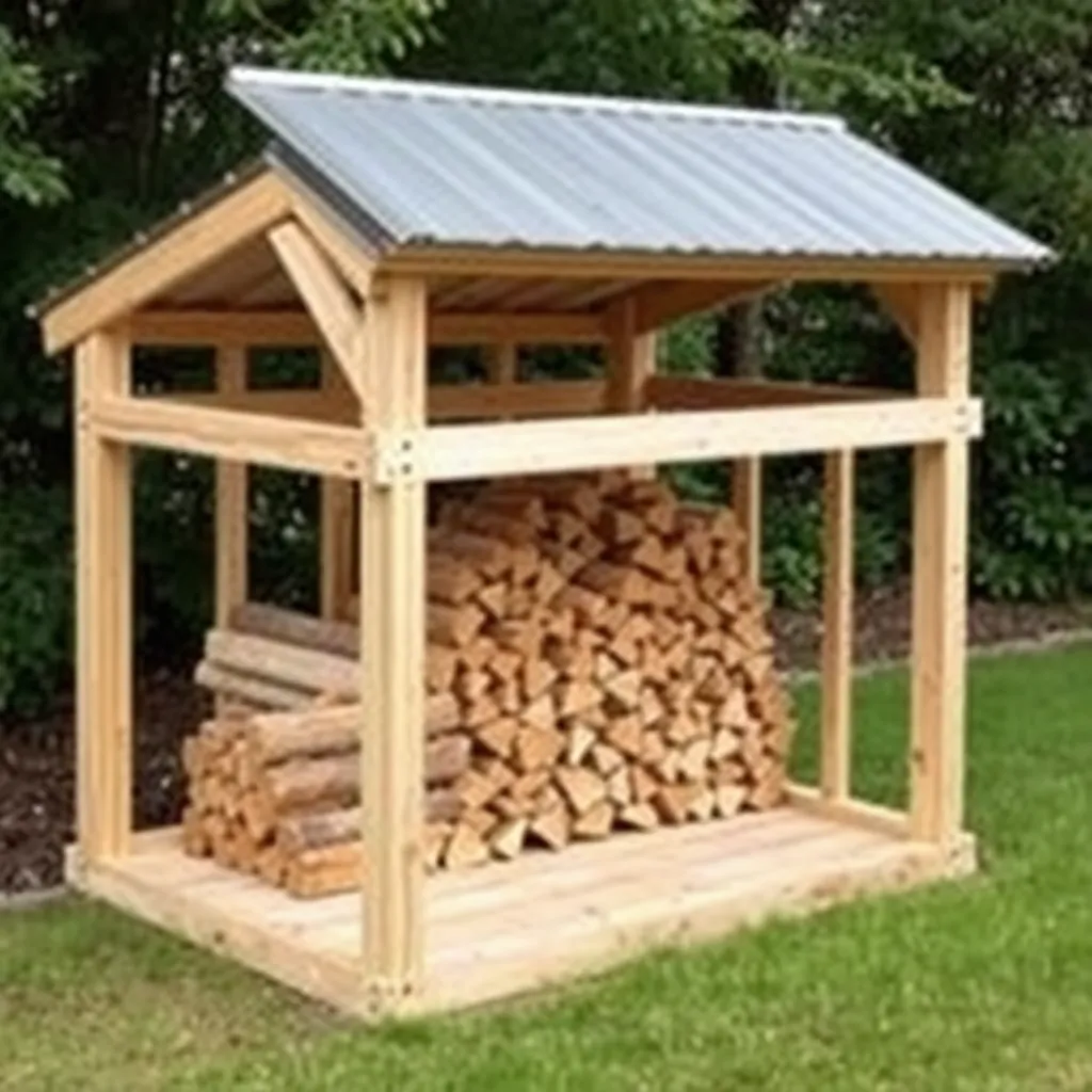 DIY open-front firewood shed with metal roof holding split firewood - Step 6: Add the Door (Optional) and Load the Shed