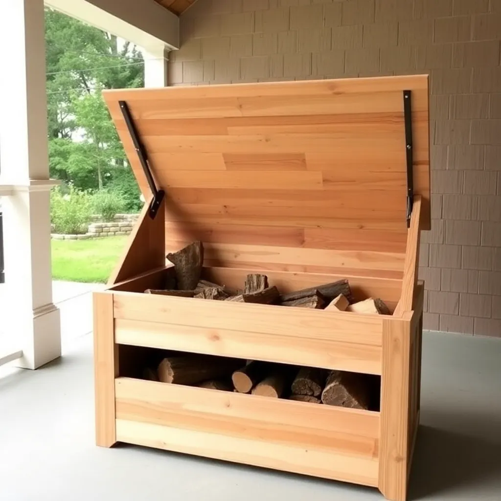 DIY cedar firewood storage box with hinged lid on covered porch - Step 4: Build and Hang the Lid