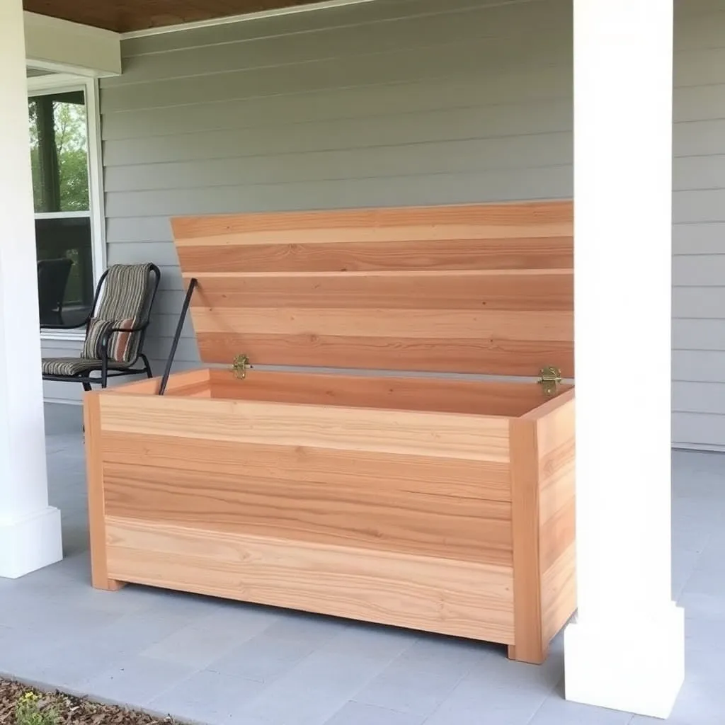 DIY cedar firewood storage box with hinged lid on covered porch - Step 5: Add Optional Casters and Finish