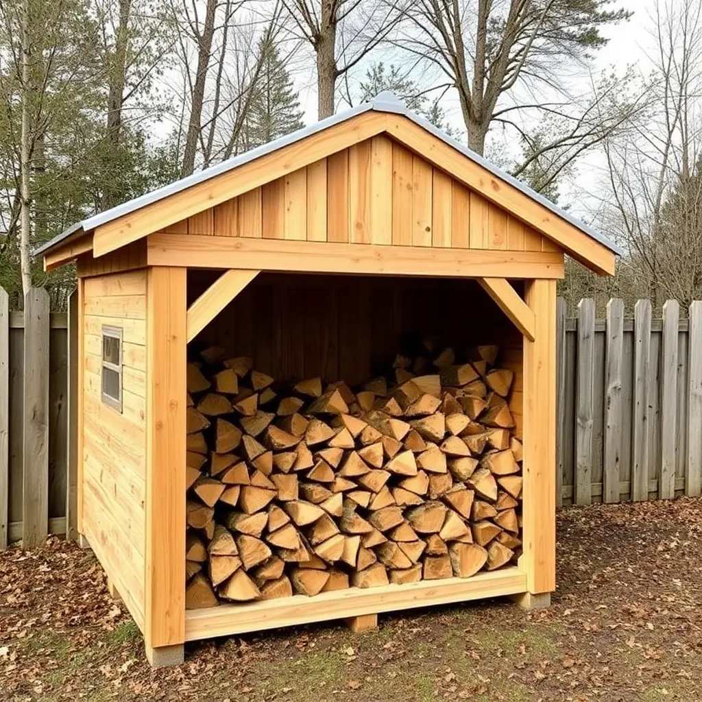 DIY open-front firewood shed with metal roof