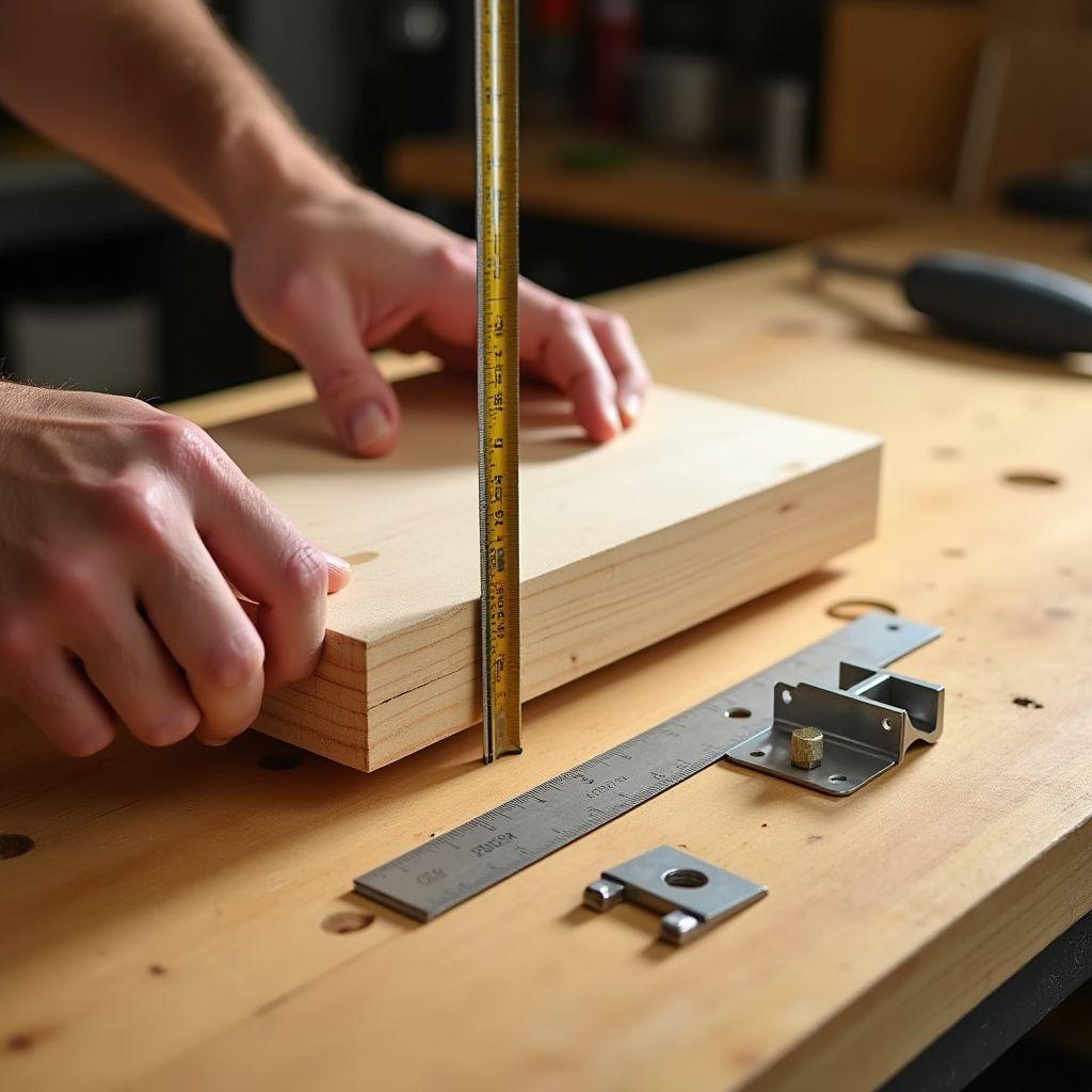 Measuring floating shelf thickness and depth with French cleat and hidden rod bracket shown for comparison