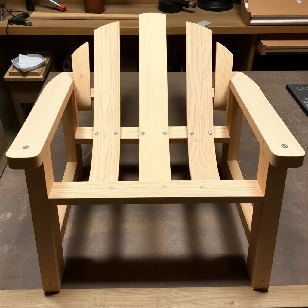 Cedar seat frame for folding Adirondack with slats on side rails and pivot bolt holes at each end