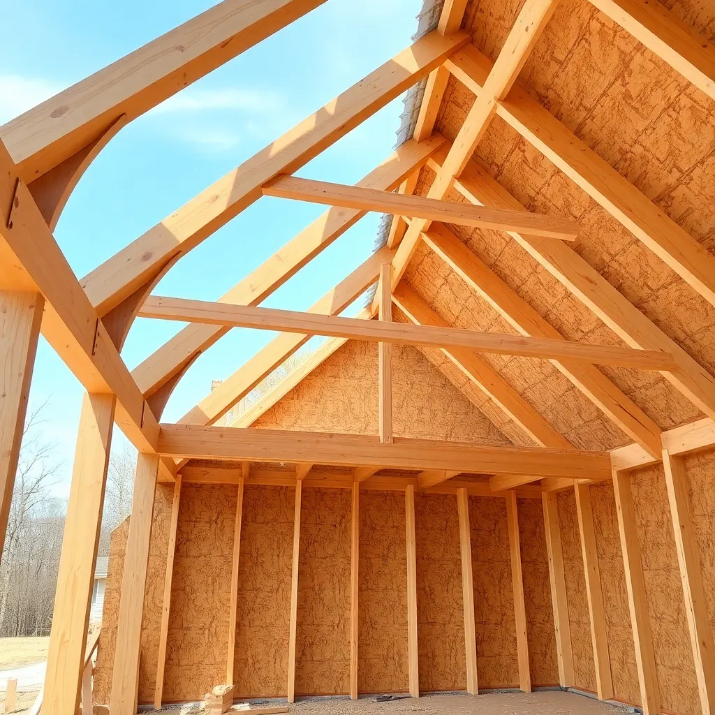 Gambrel trusses installed on 12x16 shed at 24-inch spacing with OSB sheathing on lower slope