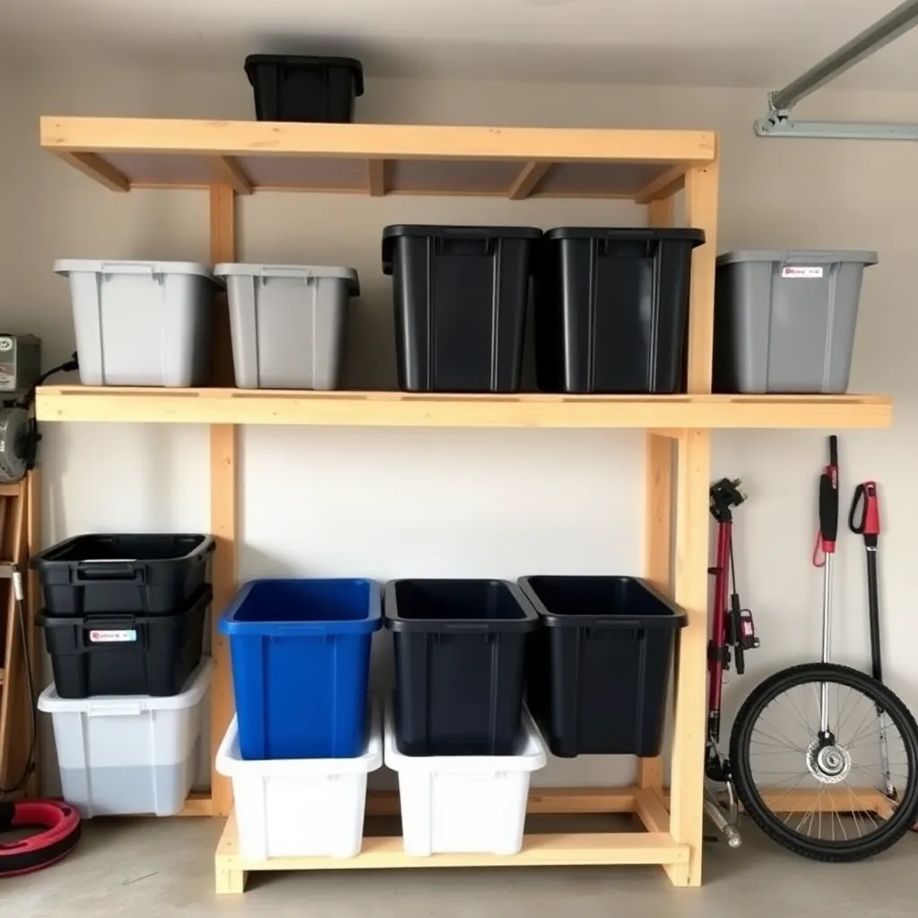 DIY garage storage shelves from 2x4 lumber in organized garage