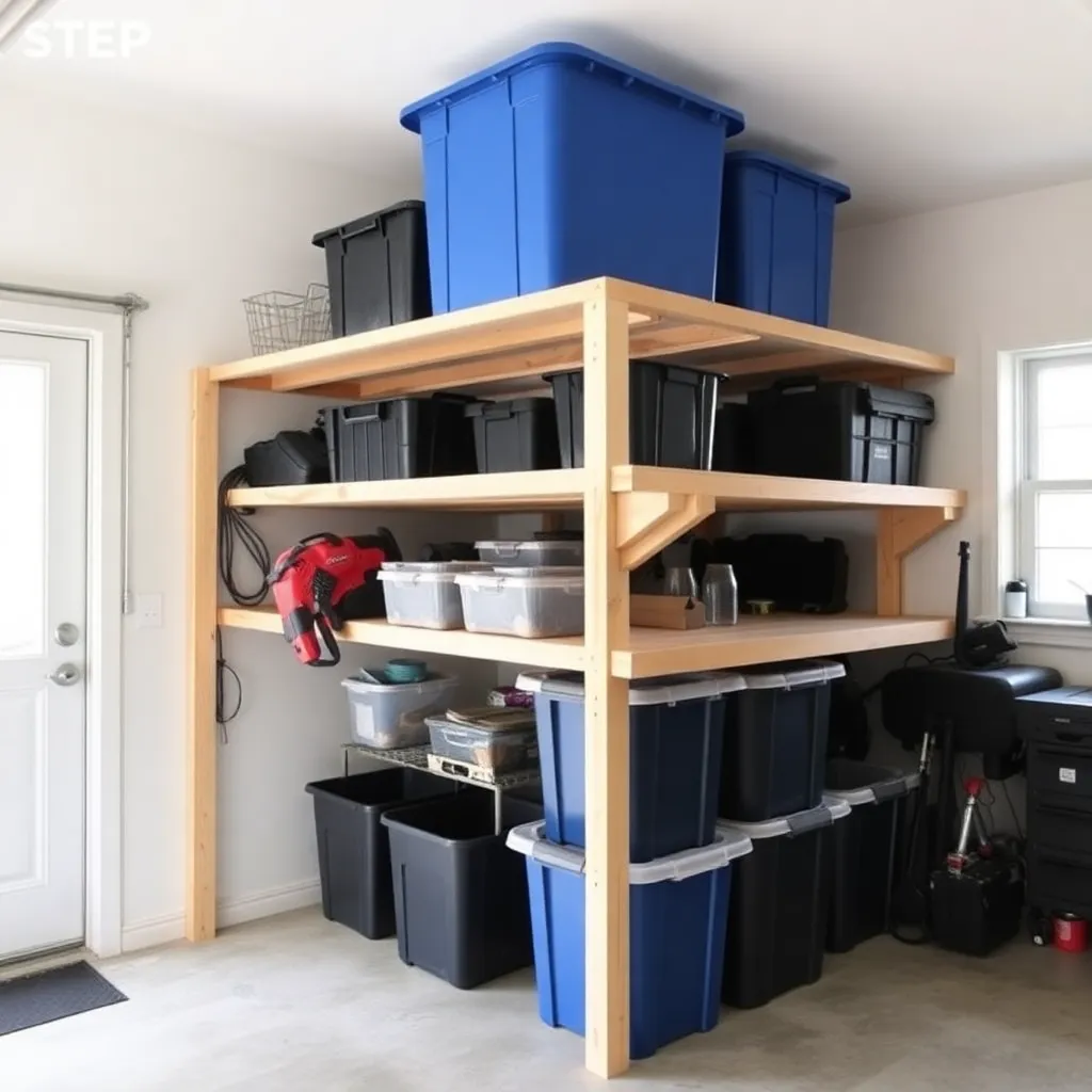 DIY garage storage shelves built from 2x4 lumber - Step 4: Add Vertical Supports