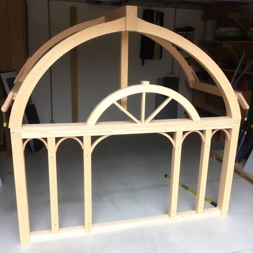 Assembling the arched top frame for a DIY garden arbor with curved side rails and arch pieces