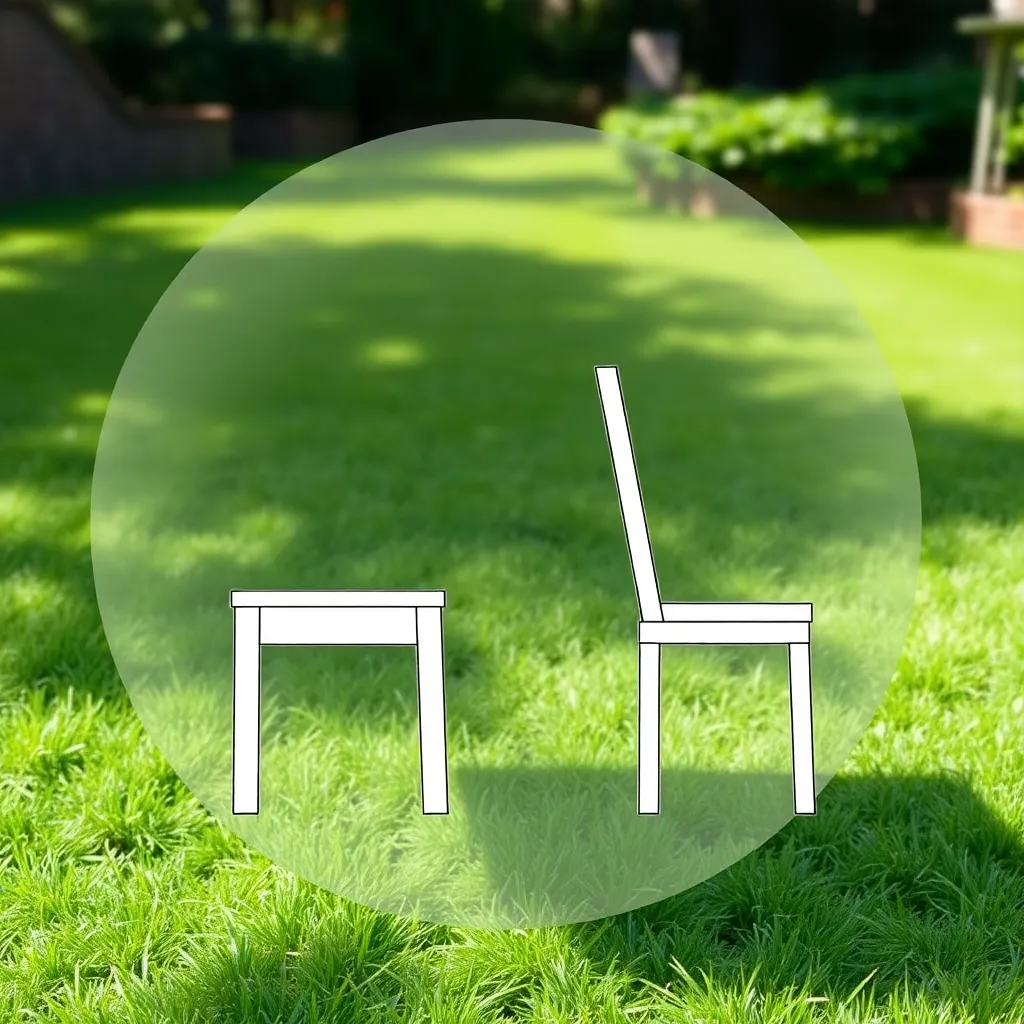 Outdoor chair ergonomics diagram showing seat height 17 inches back angle 12 degrees and seat rake