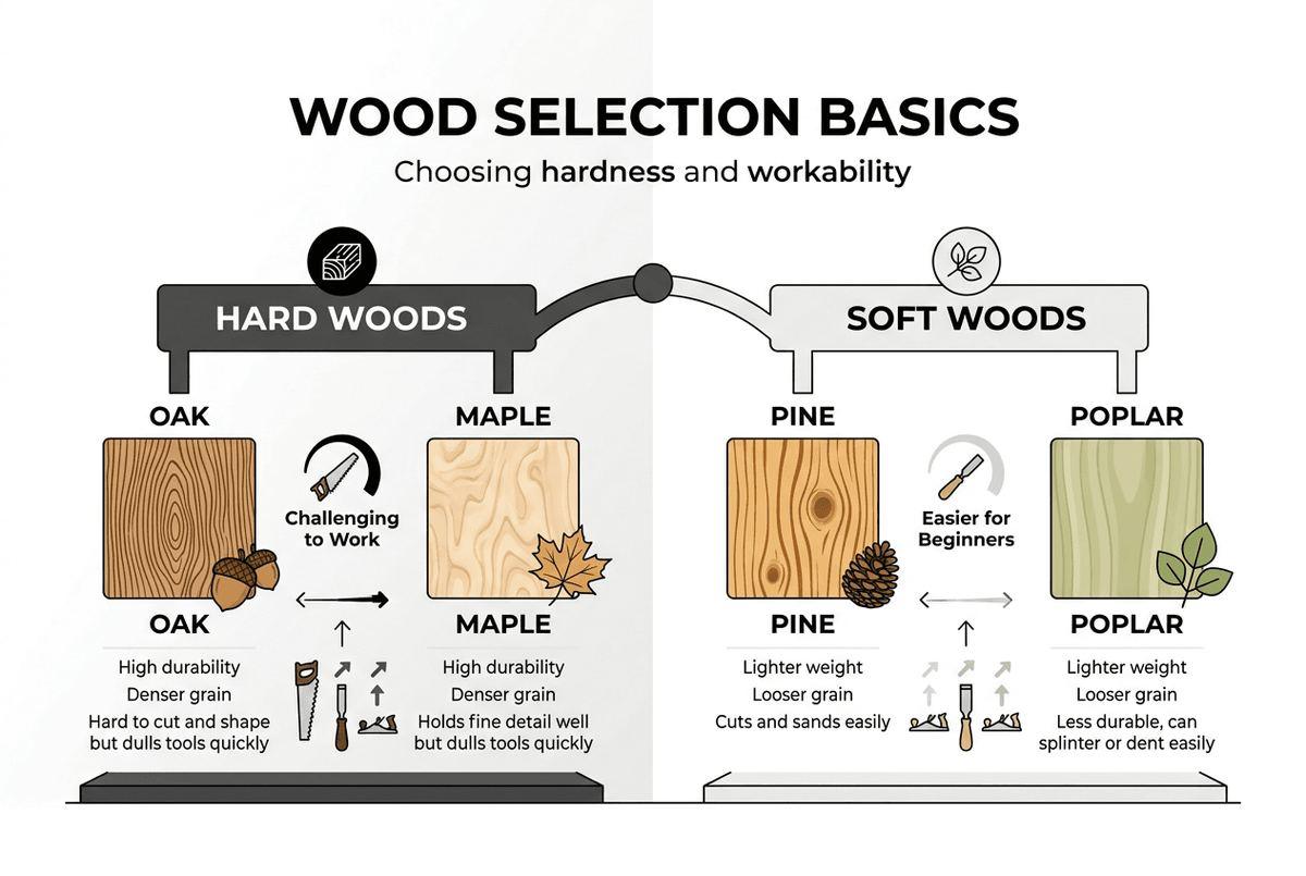 infographic on wood hardness and workability