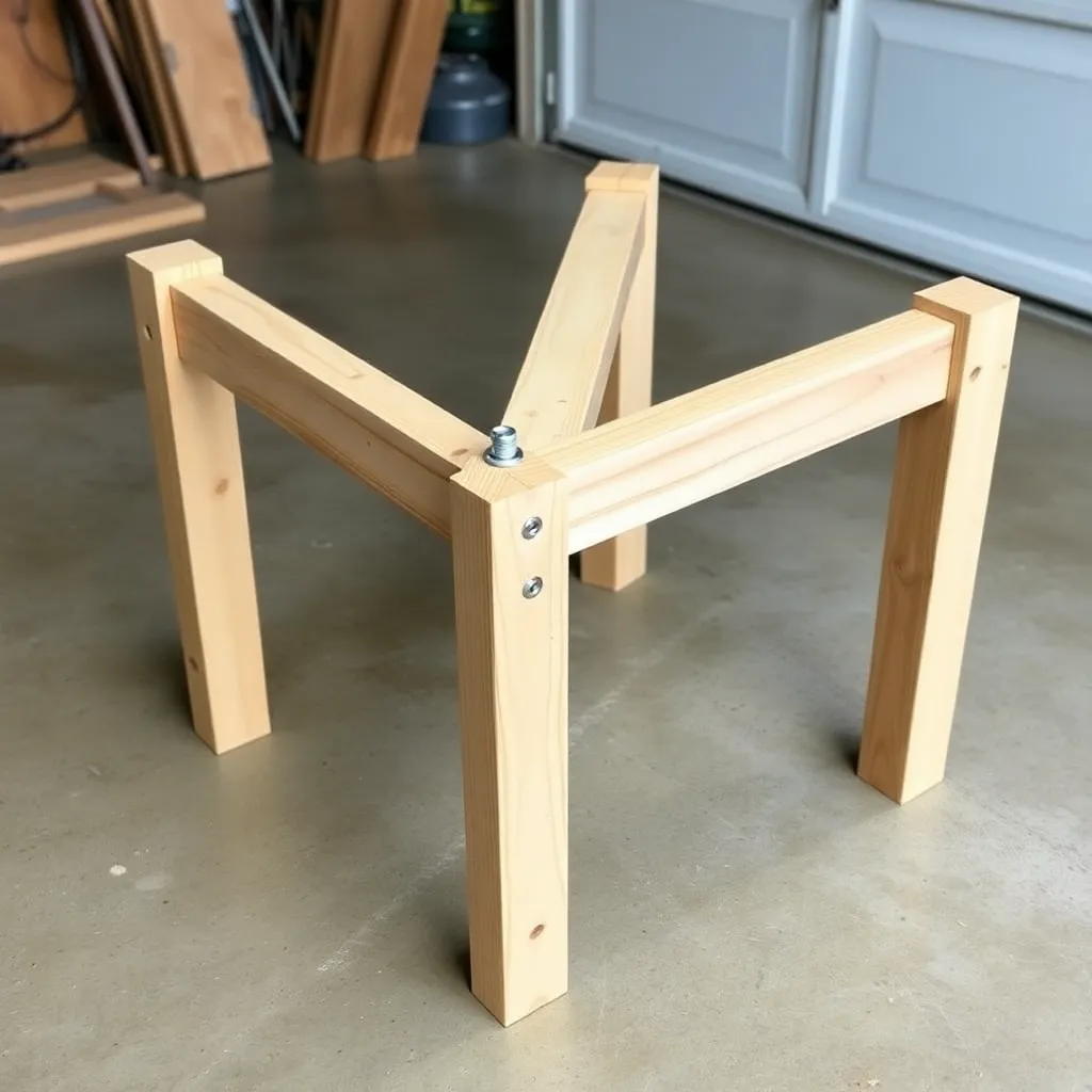 Small cedar X-frame leg assembly for a kids picnic table with carriage bolt and bench cleat