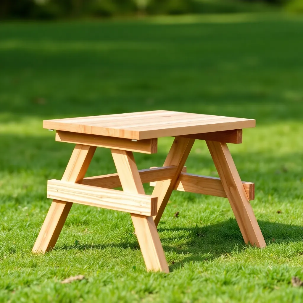 Two leg assemblies connected by top frame braces and spreader forming the base of a kids picnic table