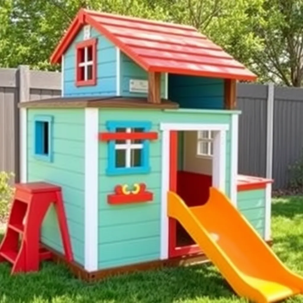 Colorful kids playhouse with loft and slide in backyard - Step 2: Frame the Walls With the Loft Opening