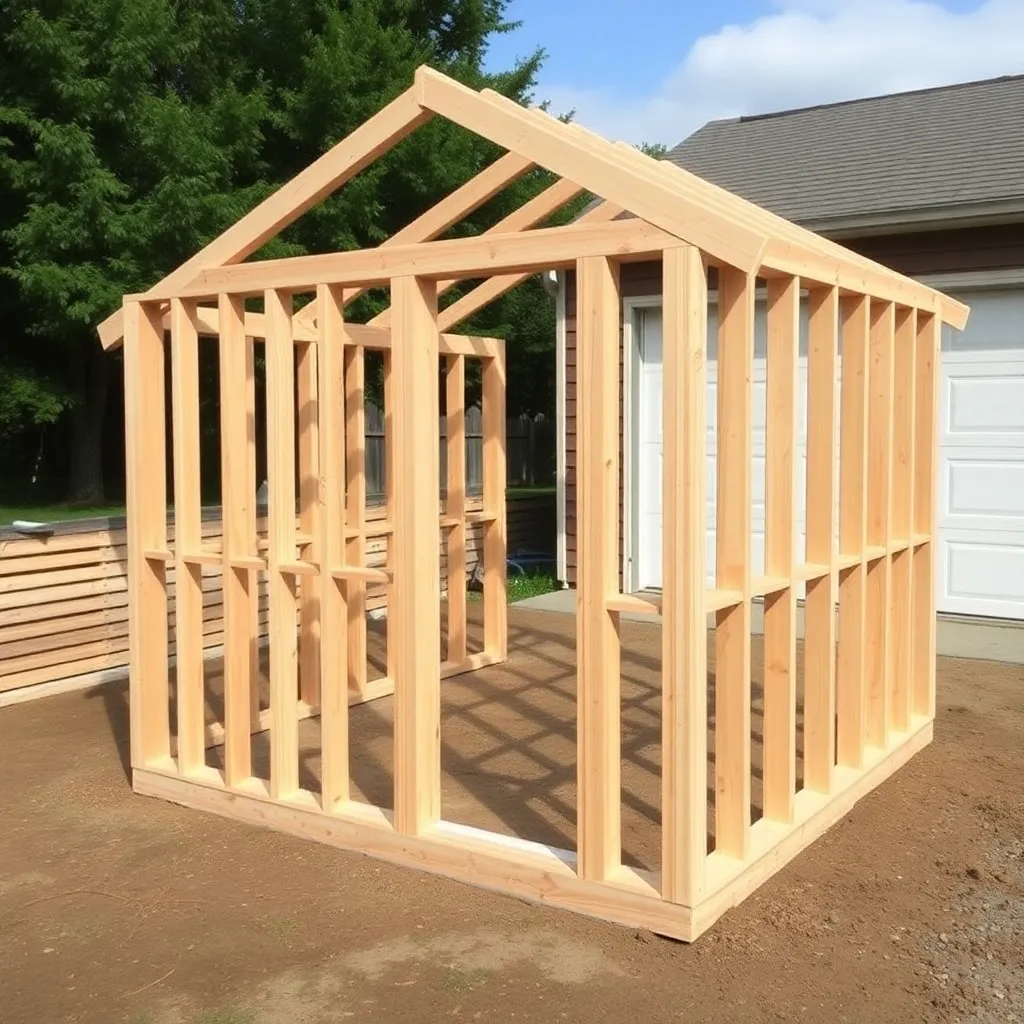 Cedar 2x4 lean-to greenhouse front and end walls being framed flat on driveway with door rough opening