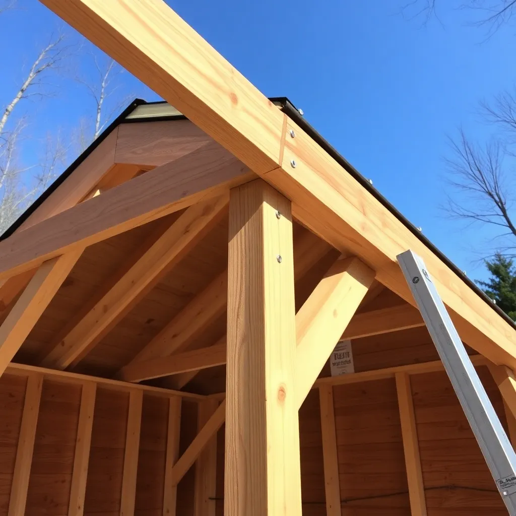 Cedar 2x6 rafters installed on lean-to shed from front wall plate to ledger with hurricane ties