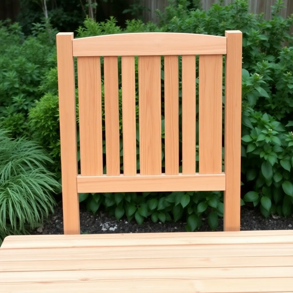 Slatted back being installed on cedar garden bench with vertical slats between back posts