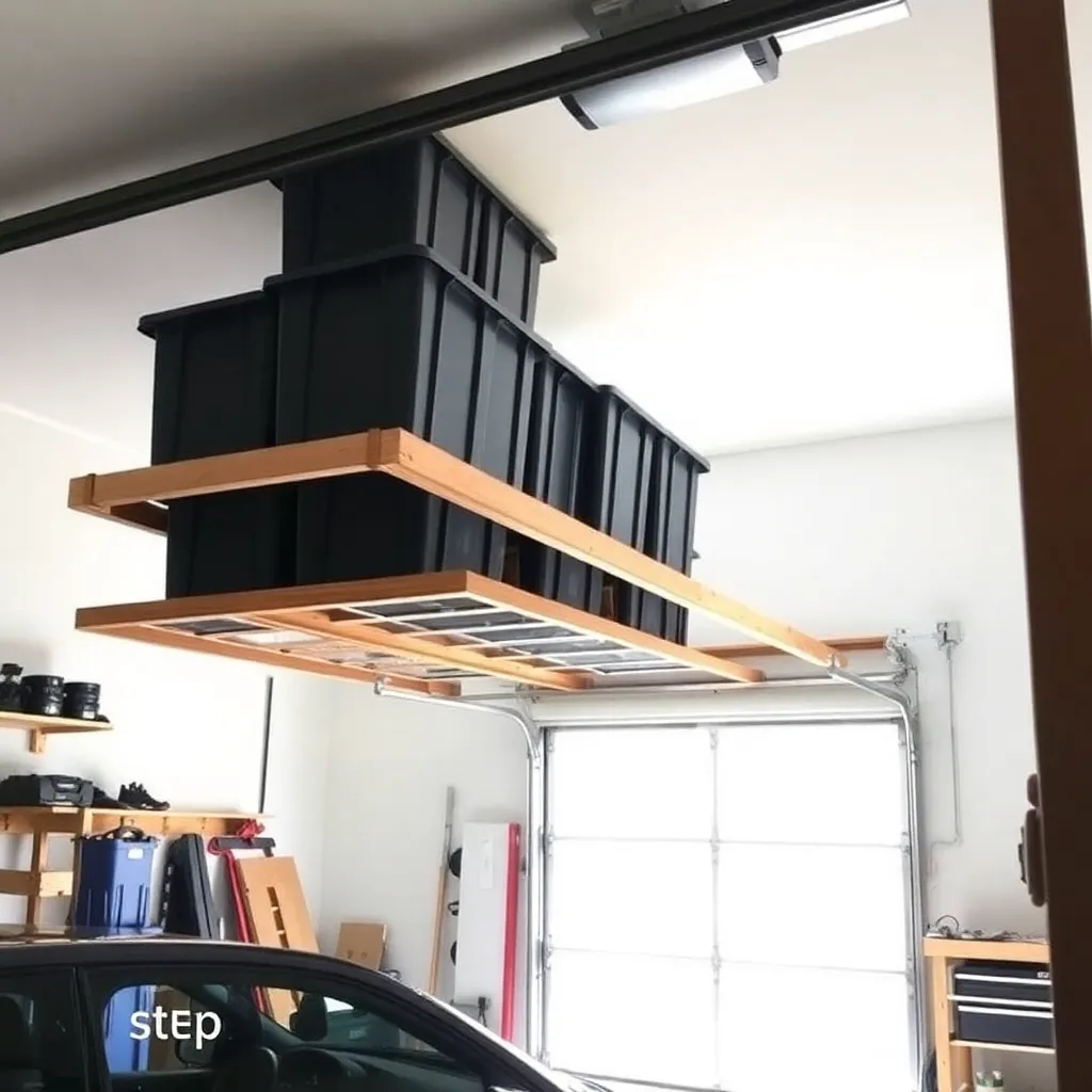 DIY overhead garage storage ceiling platform with storage bins - Step 2: Build the Suspended Bin Platform