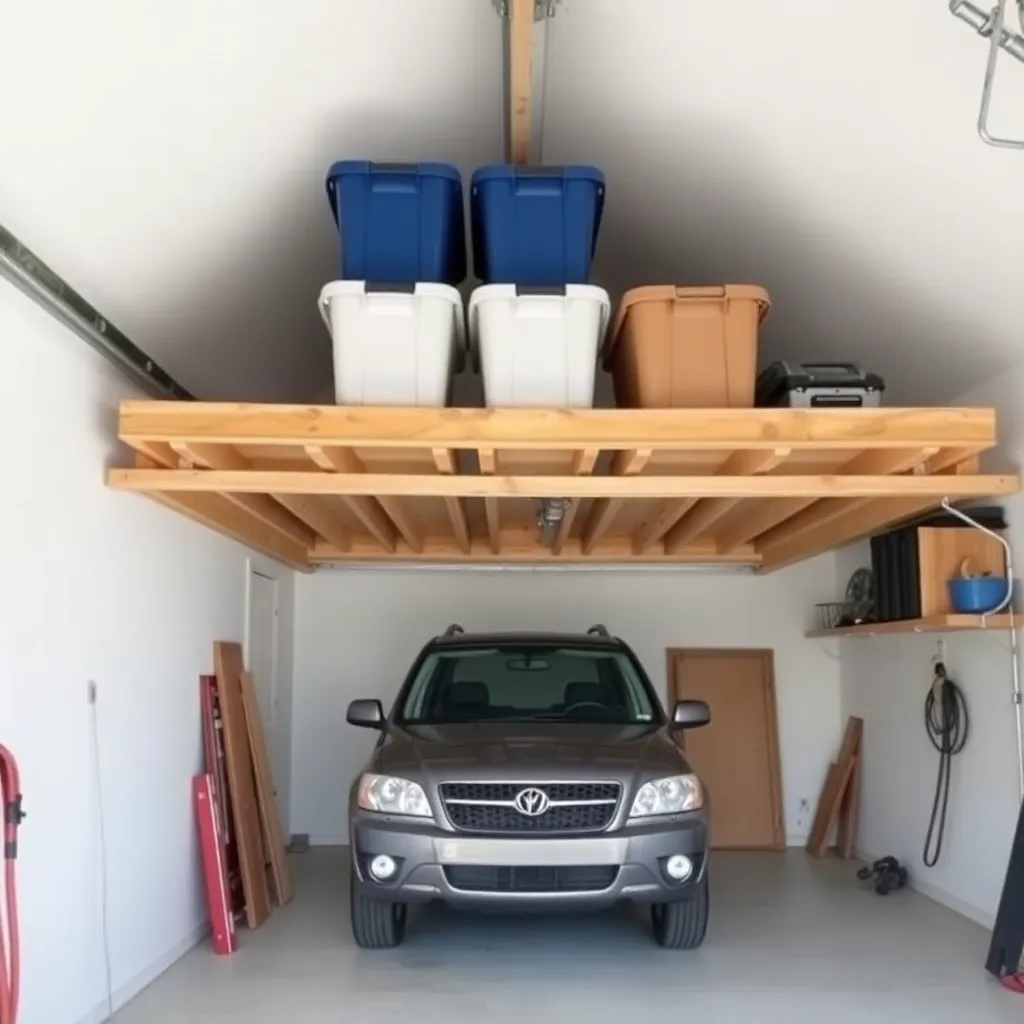DIY overhead garage storage ceiling platform with storage bins - Step 3: Build the Ceiling Lumber Rack