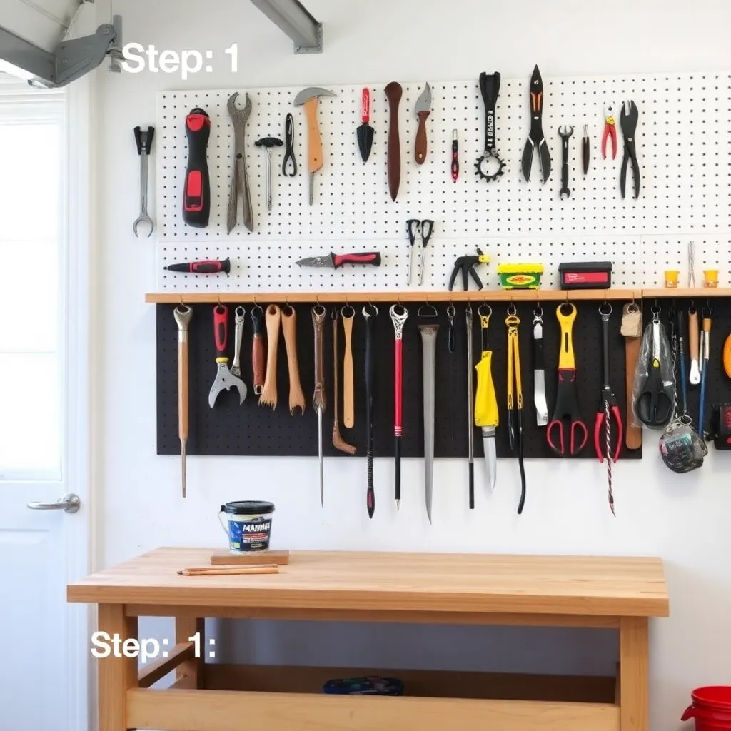 DIY pegboard wall organizer above garage workbench with hand tools - Step 1: Choose the Right Pegboard