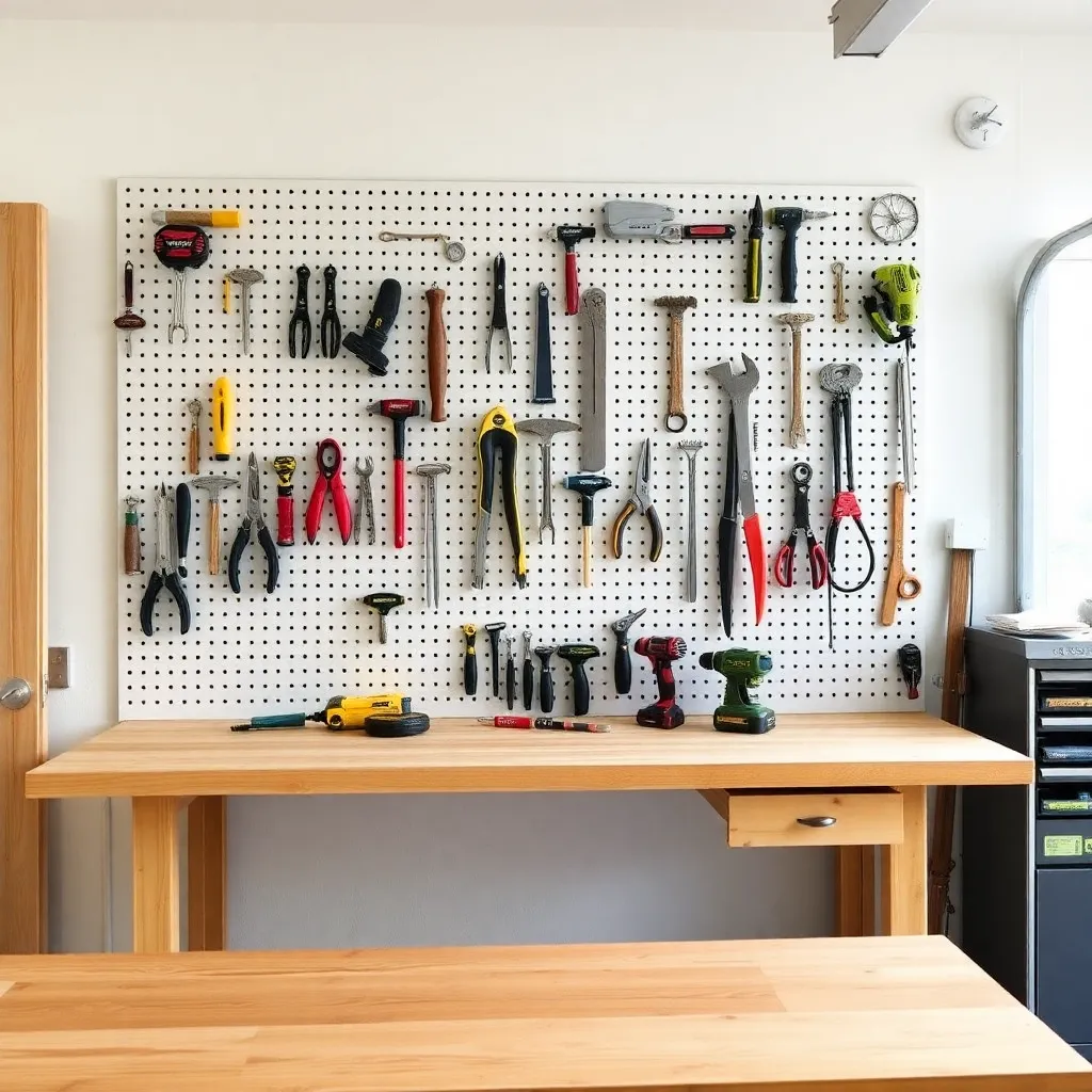 DIY pegboard wall organizer above garage workbench with hand tools - Step 3: Build the Frame (Optional but Recommended)