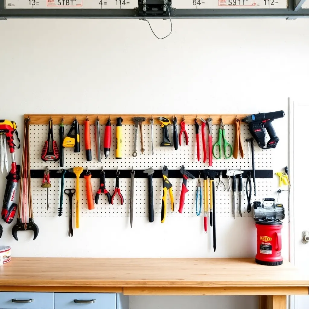 DIY pegboard wall organizer above garage workbench with hand tools - Step 4: Mount the Panel to the Wall
