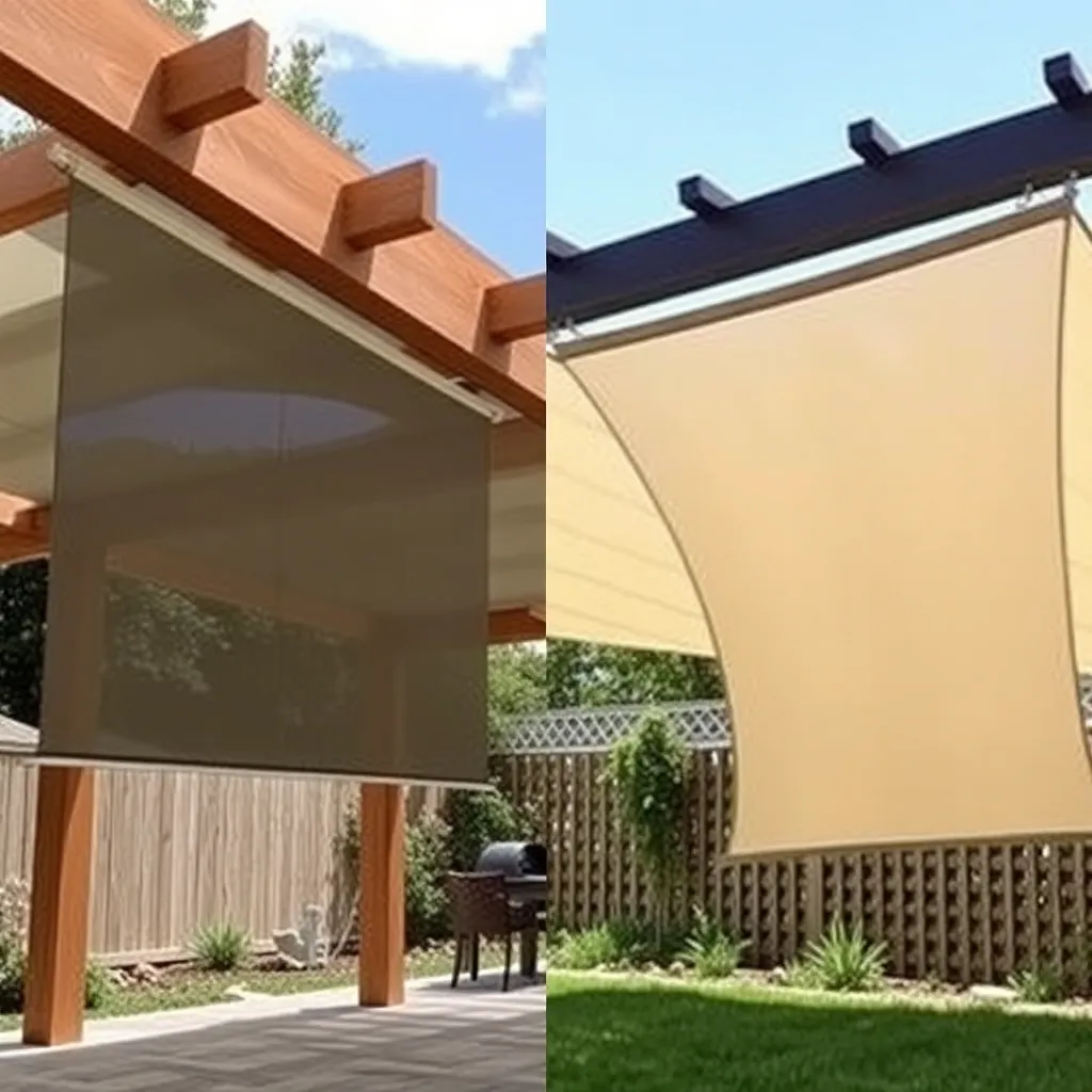Comparison of pergola shade cover types — polycarbonate panels, shade sail, and lattice boards