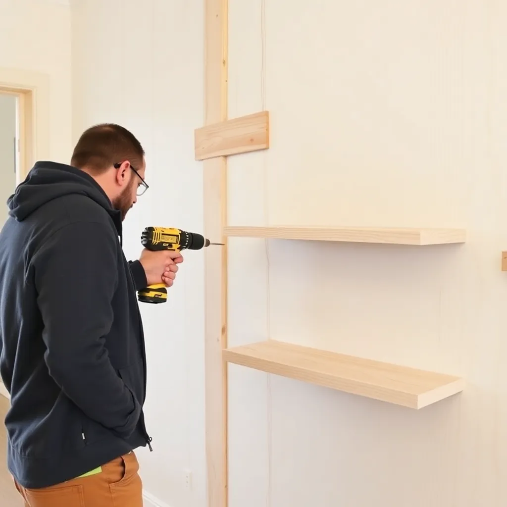 Installing a back cleat into wall studs for a DIY floating plant shelf