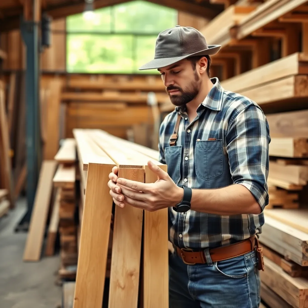 Woodworker comparing poplar and cedar boards for a DIY plant stand