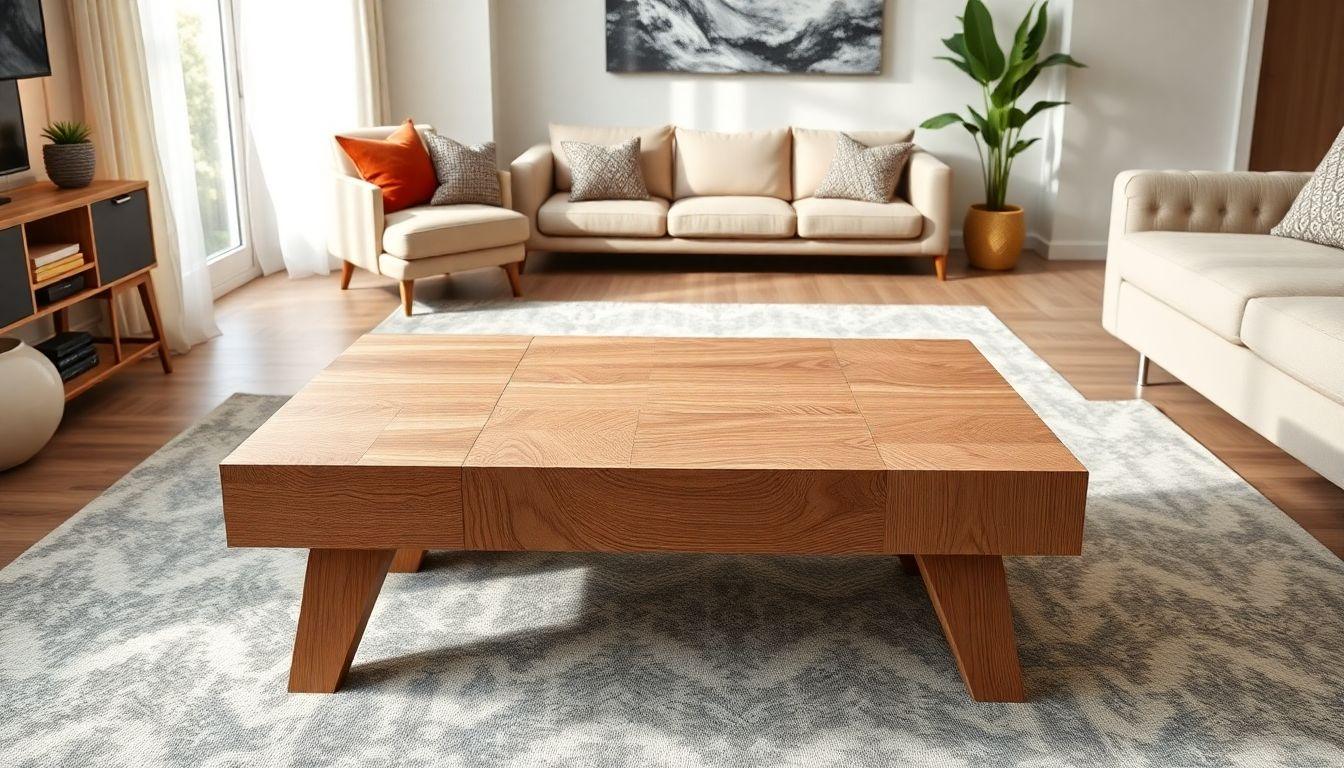 Interlocking puzzle-joint wooden coffee table