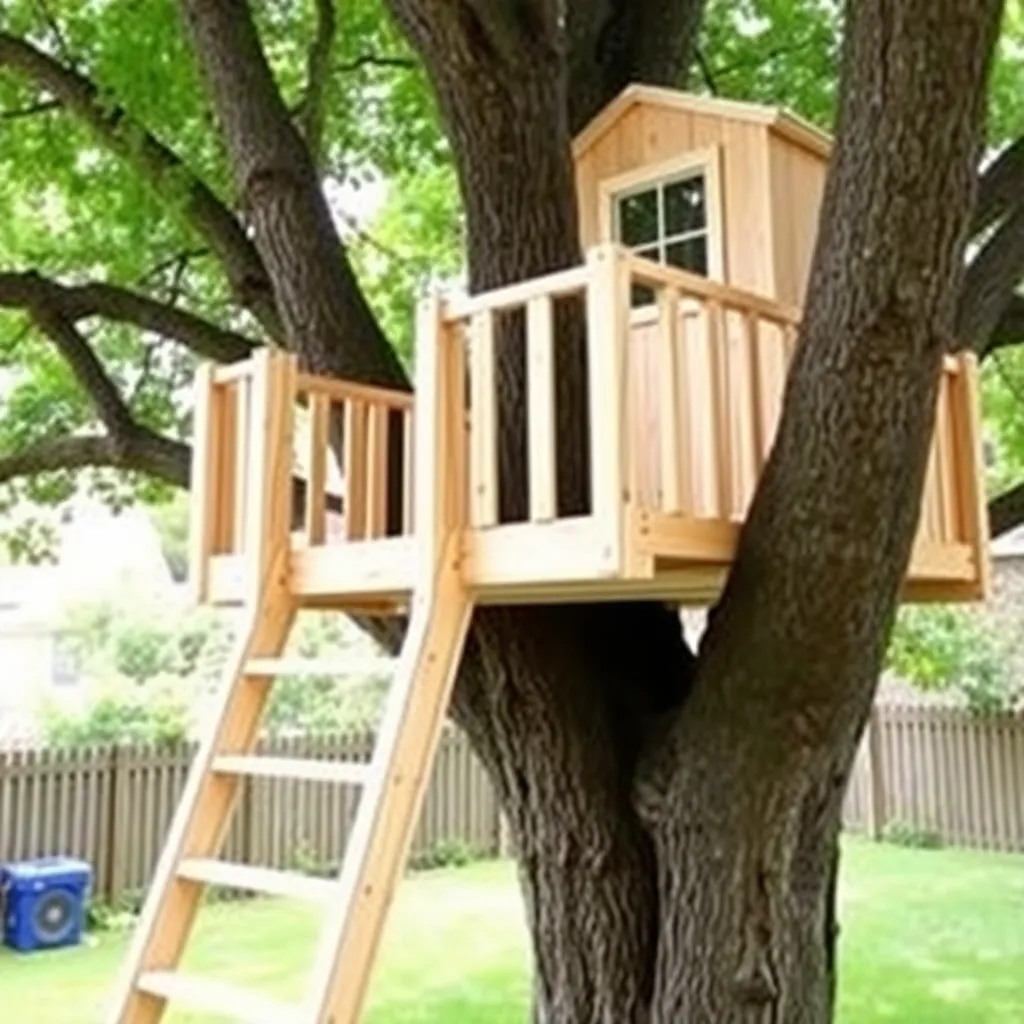 Simple DIY treehouse platform with railing and ladder in backyard tree - Step 1: Pick the Right Tree and Height