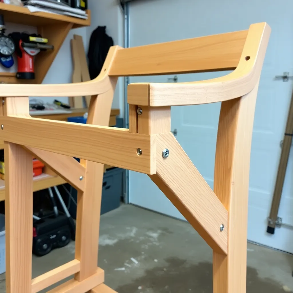 Teak steamer chair side frame assembly with legs and seat rail connected by stainless steel screws